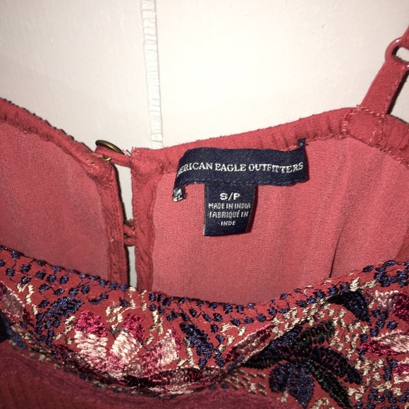 American Eagle Petite Embroidered Coral Mini Dress - Picture 4 of 6